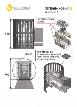 Чугунная банная печь на дровах ВЕЗУВИЙ Легенда Ковка 22 (217)