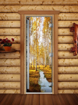 Дверь для сауны DoorWood Престиж А082 с фотопечатью, 70х190, коробка ольха
