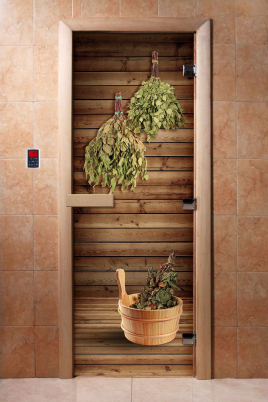 Стеклянные двери DoorWood с фотопечатью А004, коробка ольха