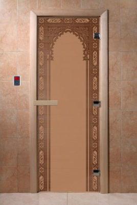 Стеклянная дверь DoorWood Восточная арка бронза матовая, коробка ольха