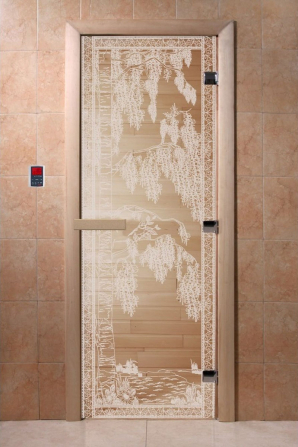 Стеклянная дверь DoorWood Березка прозрачная, коробка ольха